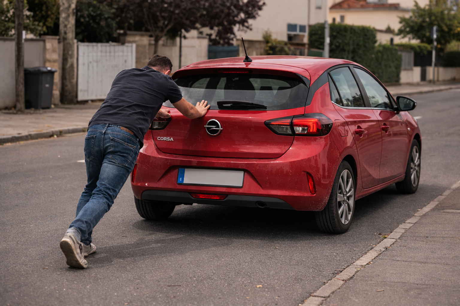 Homme qui pousse voiture boîte automatique