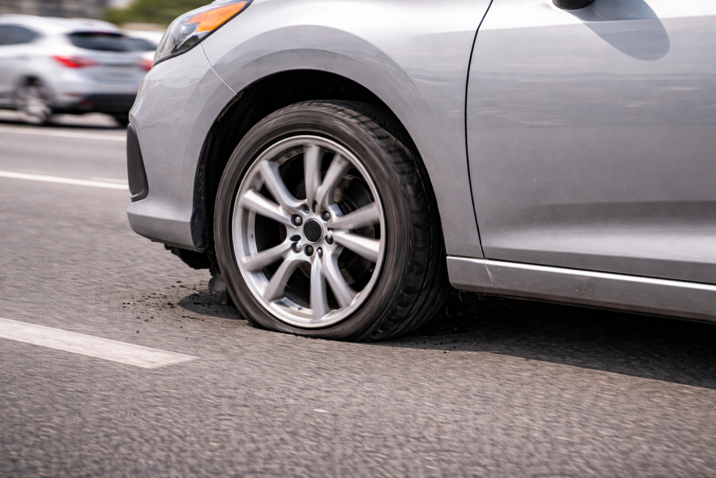 Voiture roule sur la jante