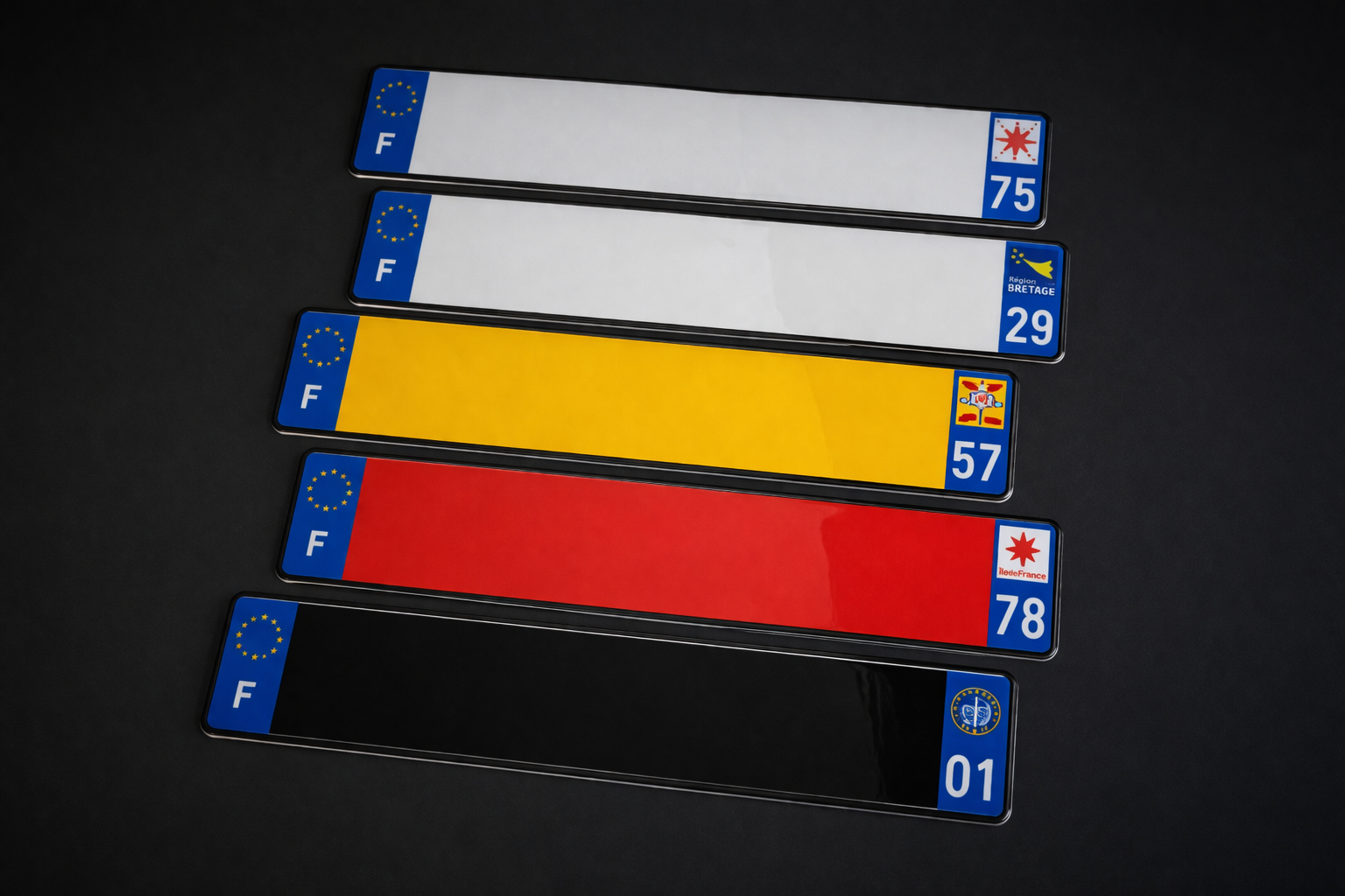 Différentes couleurs de plaque d'immatriculation