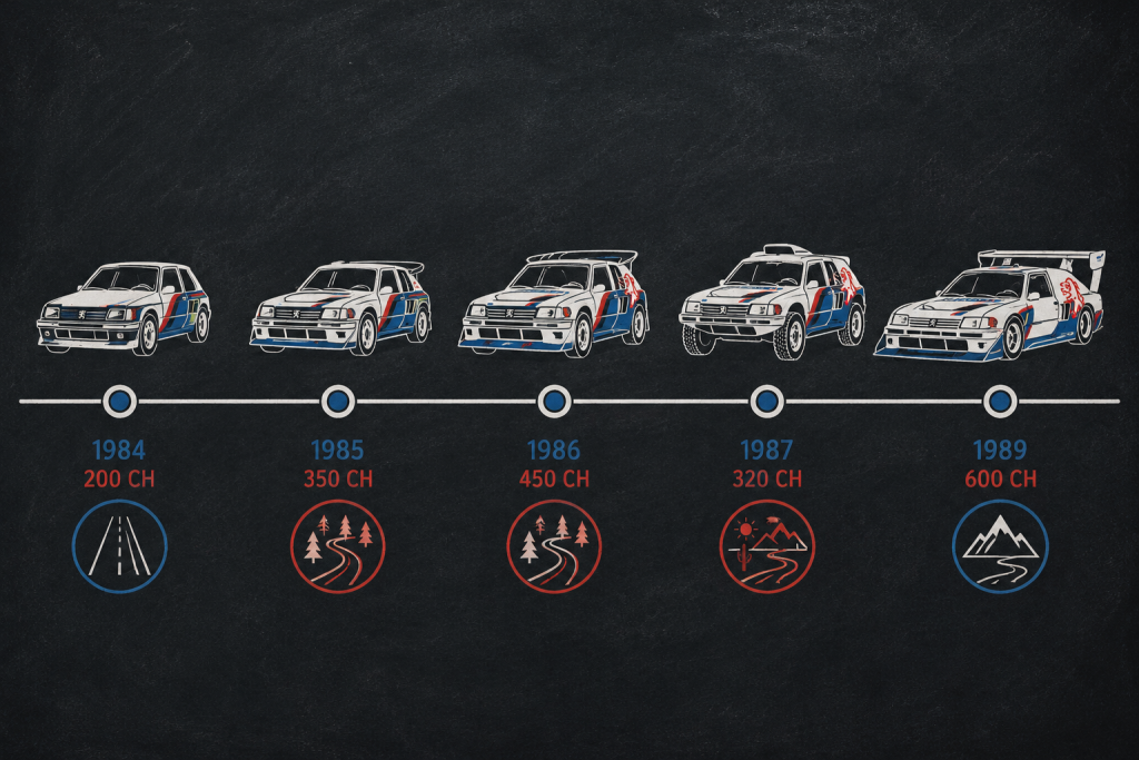 Différentes versions de la Peugeot 205 T16