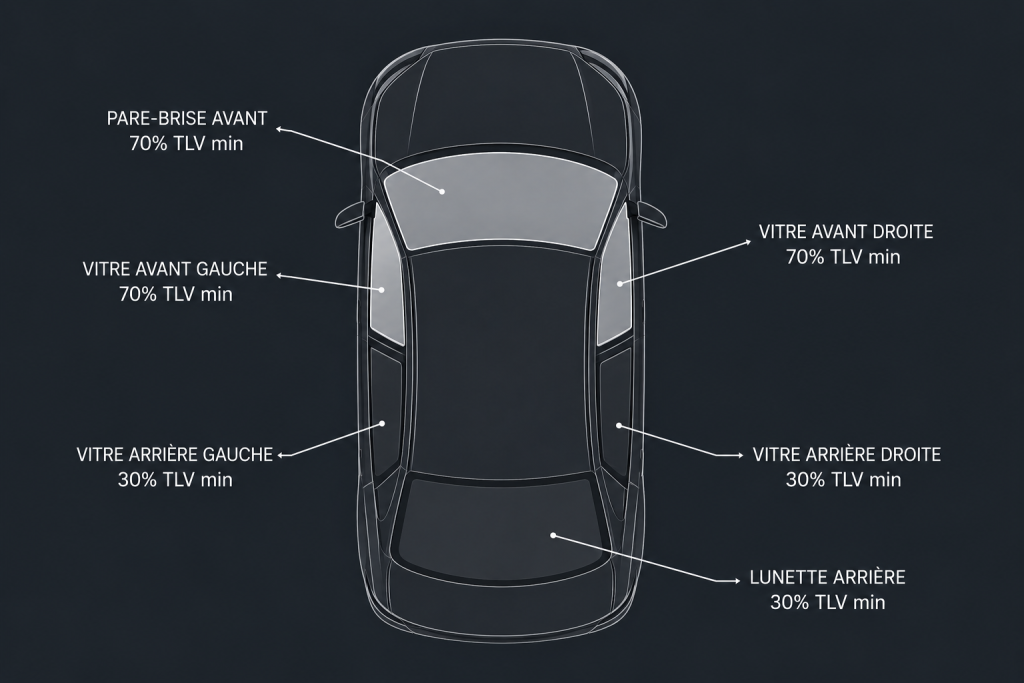 Seuil de transparence vitres teintées d'une voiture