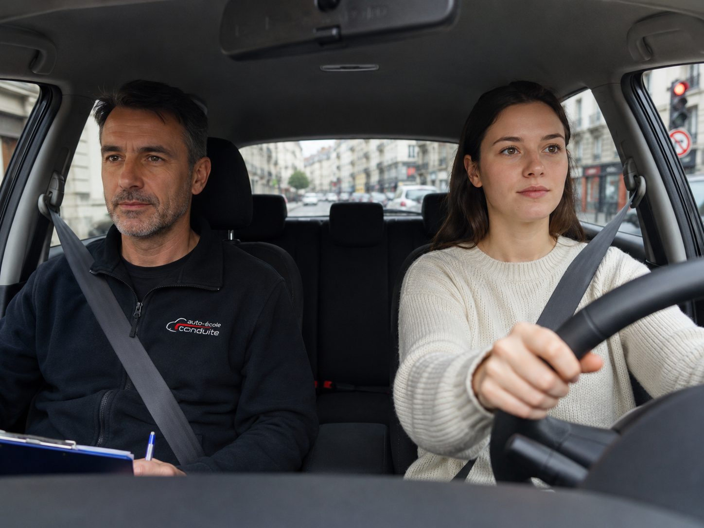 Moniteur d'auto-école et apprentie