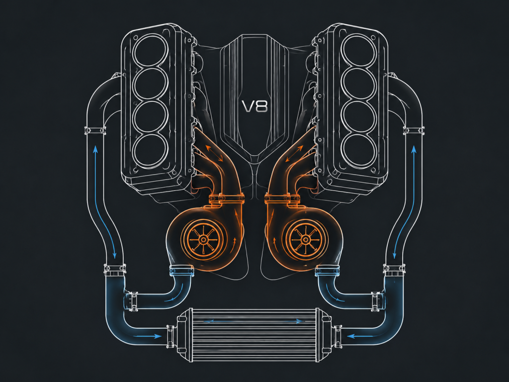 Schéma moteur V8 biturbo