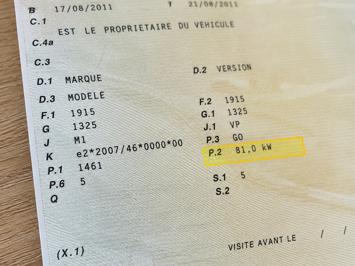 Carte grise et case P2