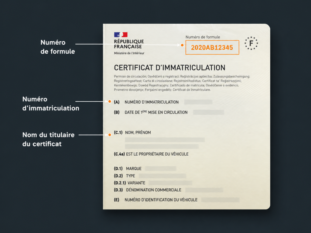 Emplacement des champs et numéro de formule