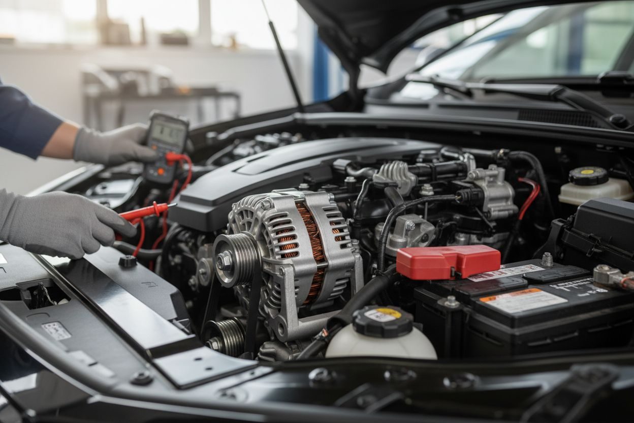 Vue rapprochée des composants internes d'un alternateur automobile rotor et stator