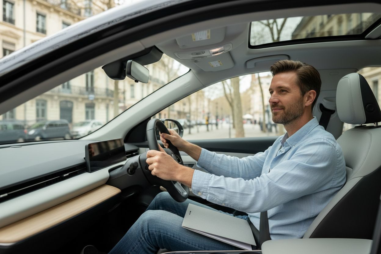 Candidat passant le test psychotechnique du permis de conduire face à un psychologue agréé dans un centre à Lyon.