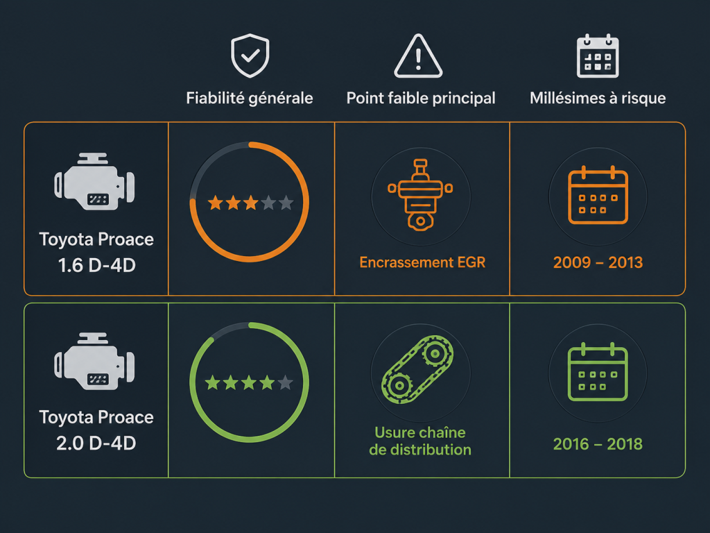 Tableau de fiabilité du Toyota Proace