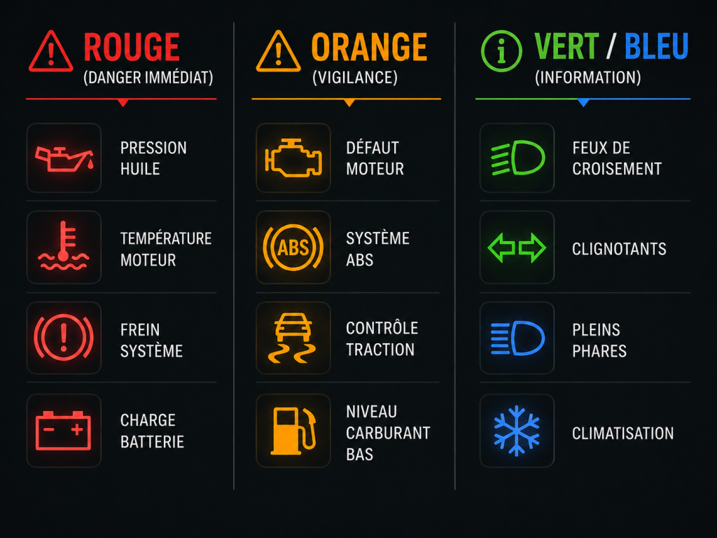 Couleurs et voyants d'un tableau de bord