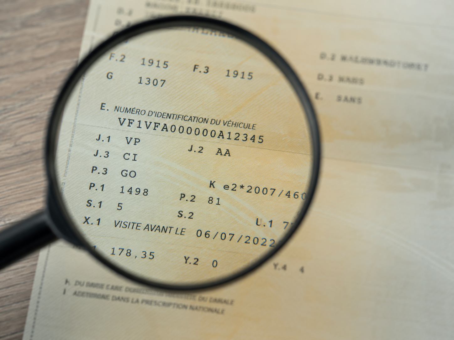 Numéro VIN sur une carte grise