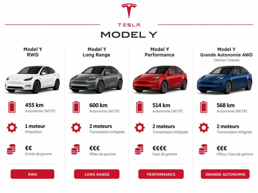 Tableau comparatif Tesla Model Y